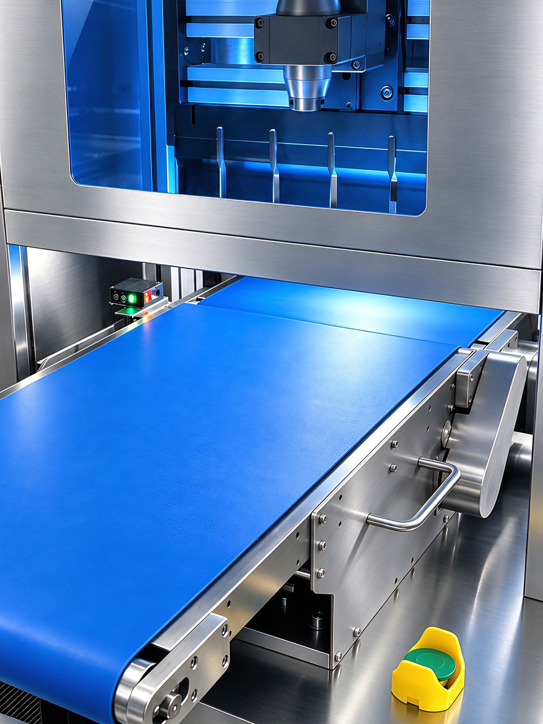 Ultrasonic confectionery cutting machine conveyor and work area